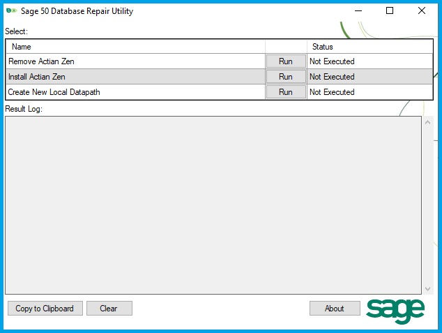 Sage 50 Database Repair Utility Remove, Install or Create New